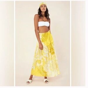 Hale Bob Piera Yellow Tropical Floral Maxi Skirt Size M